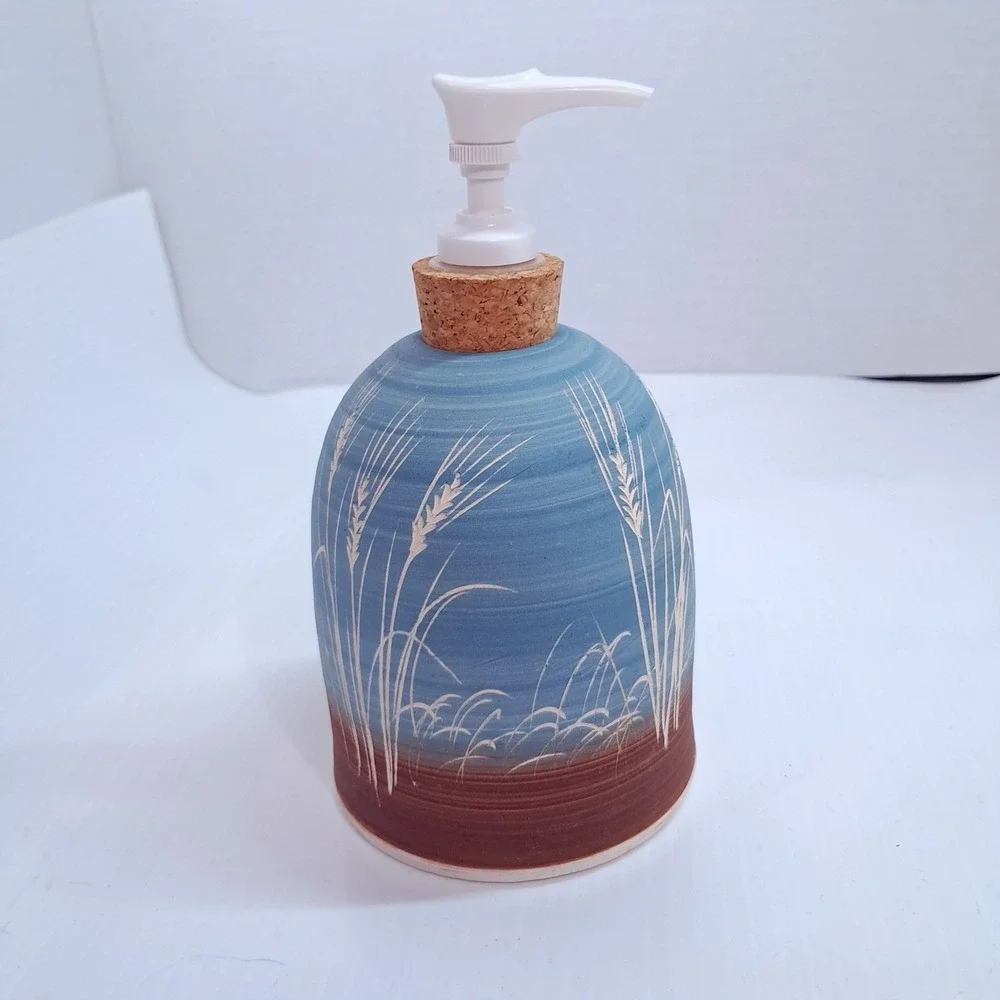 Chapman handmade pottery soap pump beach sea grass oats blue lake cork ocean